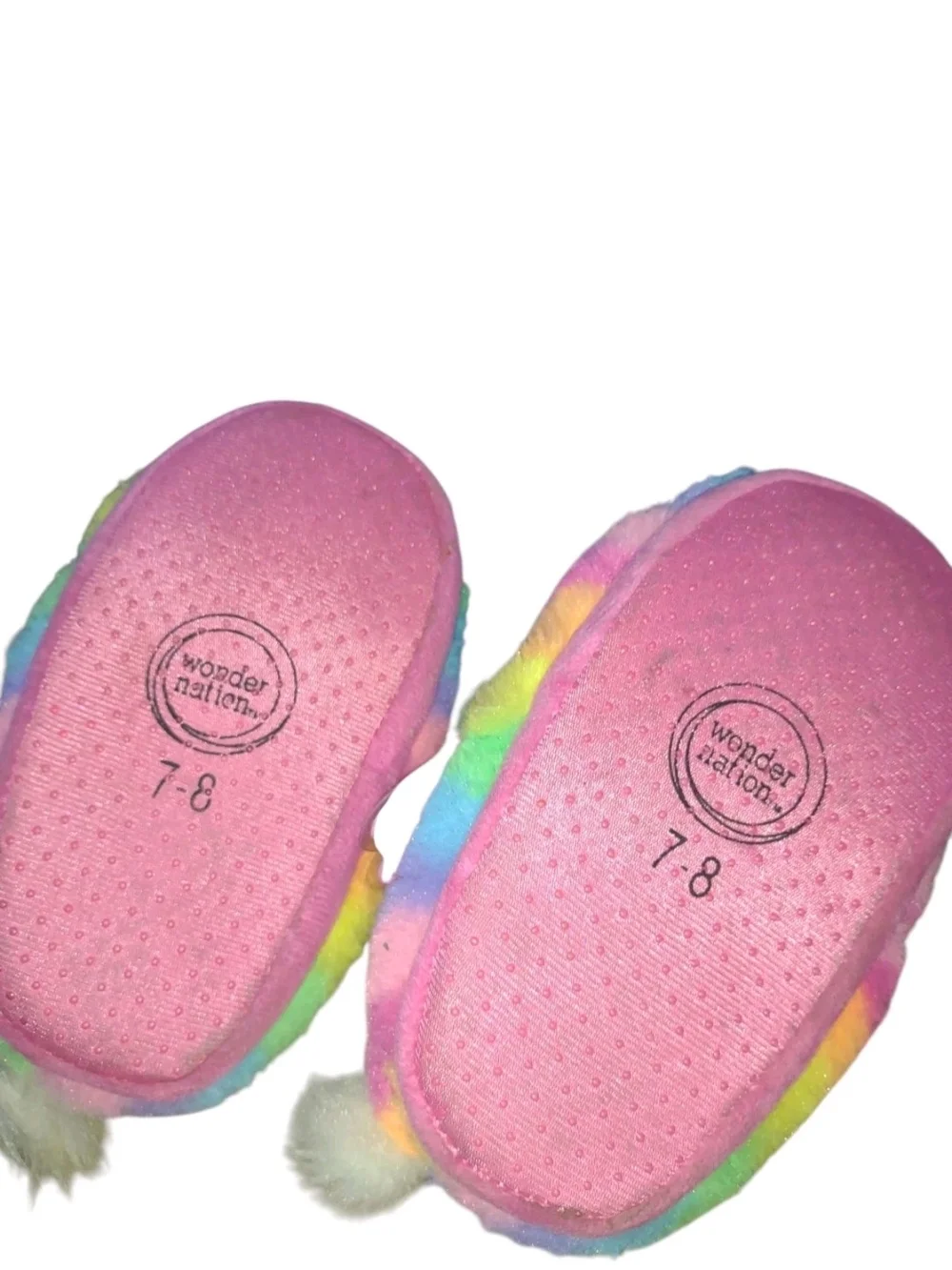 Plush Rainbow Unicorn Slippers for Kids - Girls Size 7-8